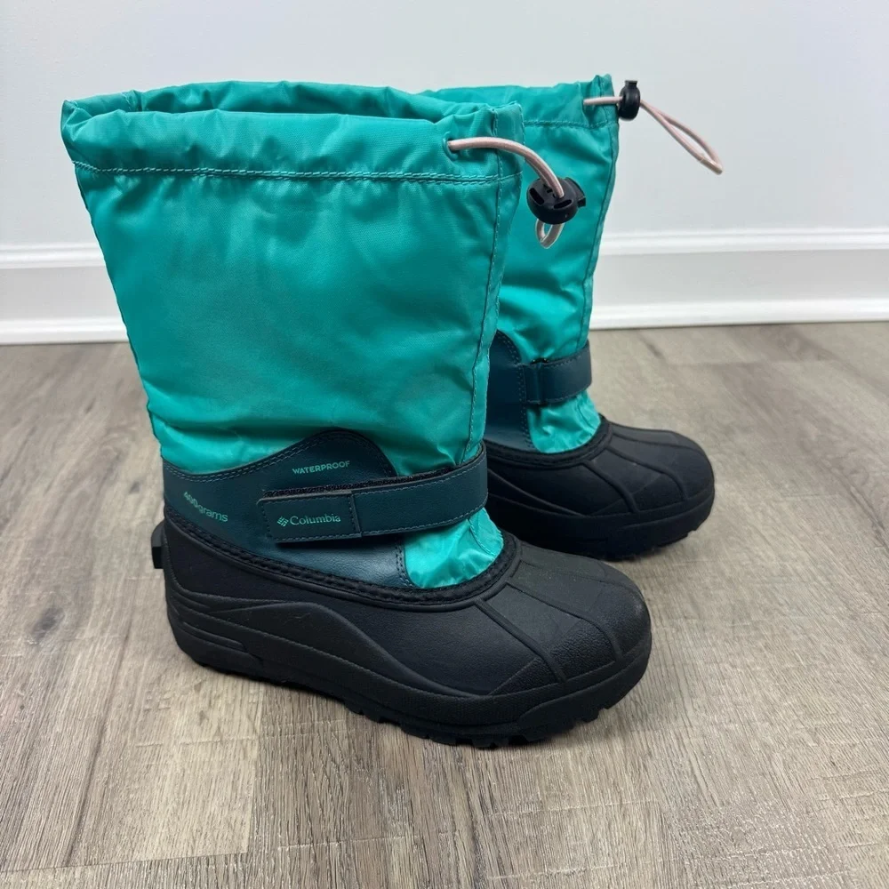 Columbia Powderbug Snow Boots Youth Size 4 Waterproof Winter Boots Aqua 400g